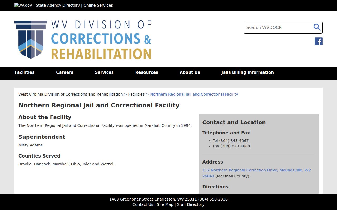 Northern Regional Jail serving Tyler County arrest bookings