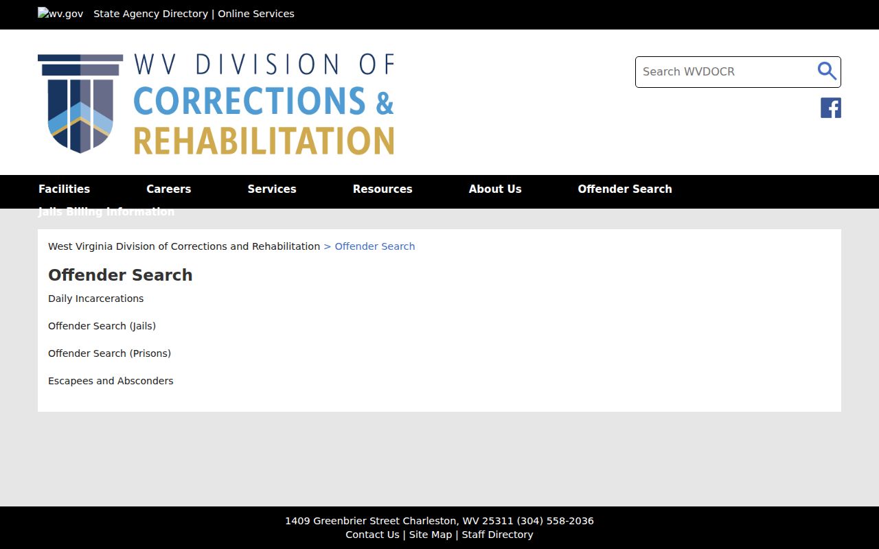 Tyler County criminal custody routes in the WVDCR offender search hub