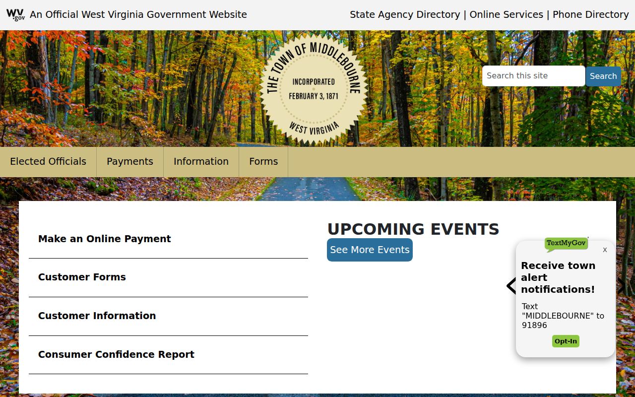 Middlebourne criminal record routing from the official town homepage