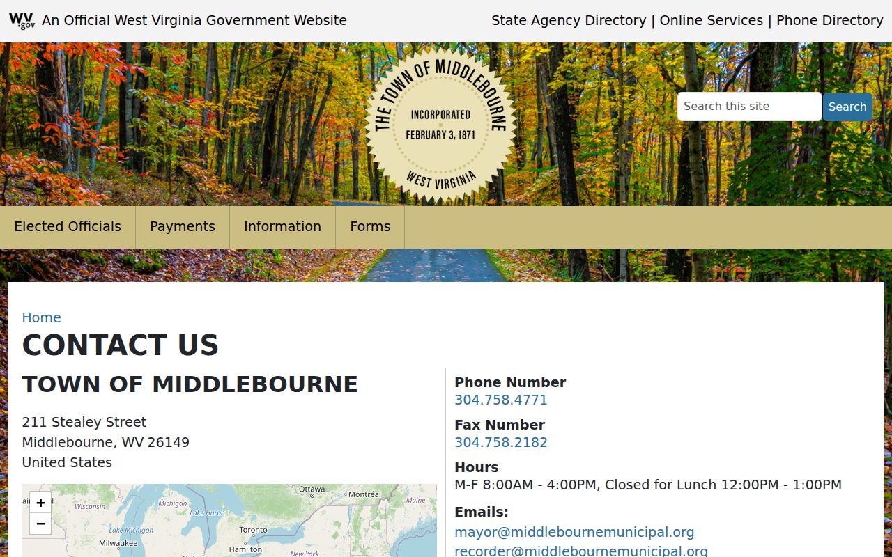 Middlebourne criminal record routing through the town contact page