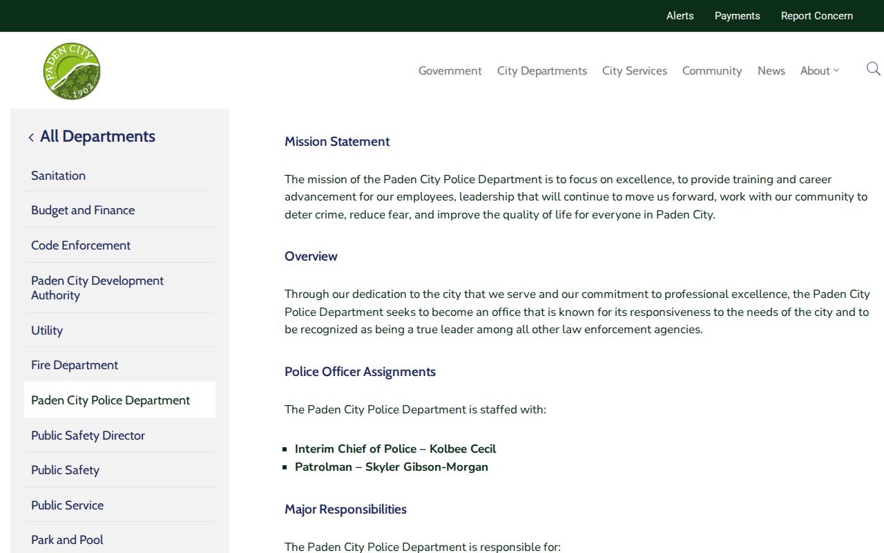 Paden City criminal record contact at the police department