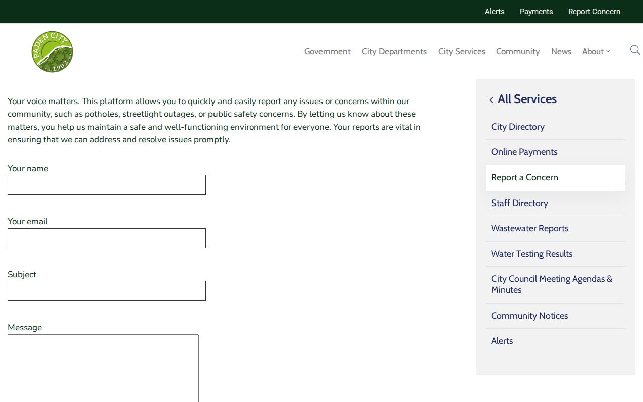 Paden City concern form that is not a criminal records request