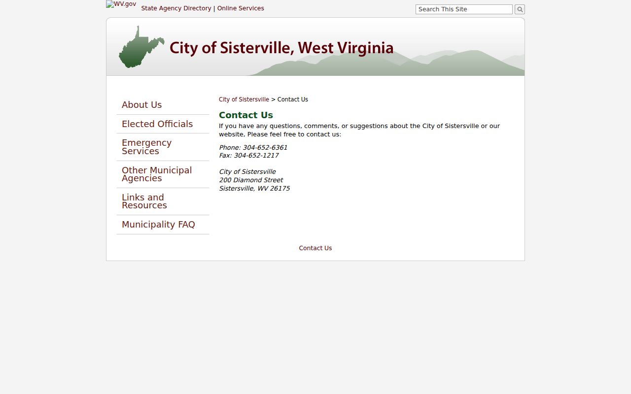 Sistersville City Hall location for local criminal record routing